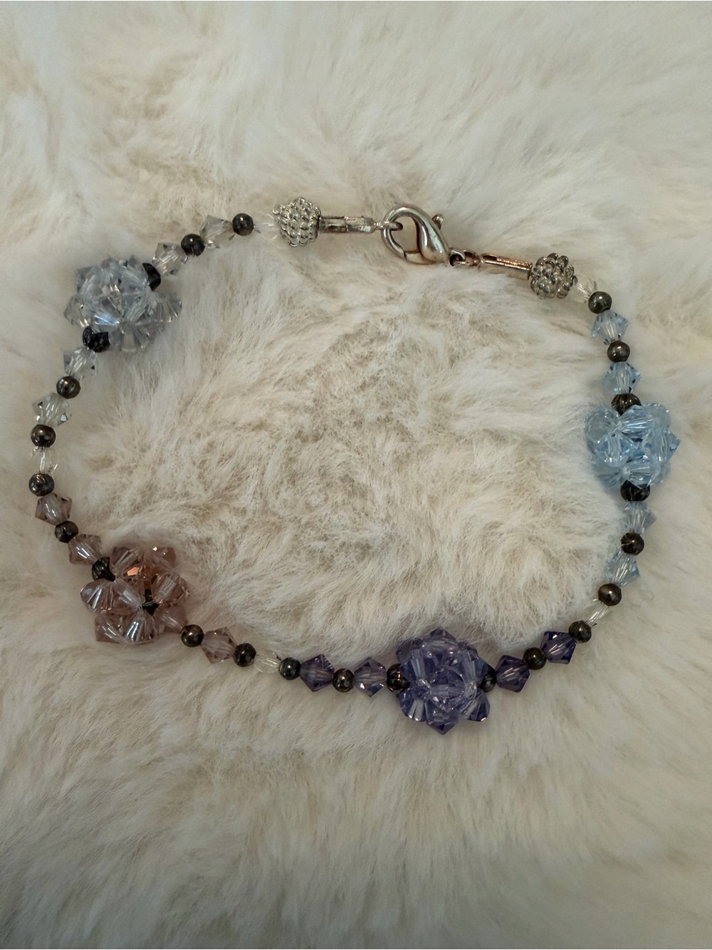 Crystal Ball Bead Bracelet in Pastel Blue, Purple & Pink